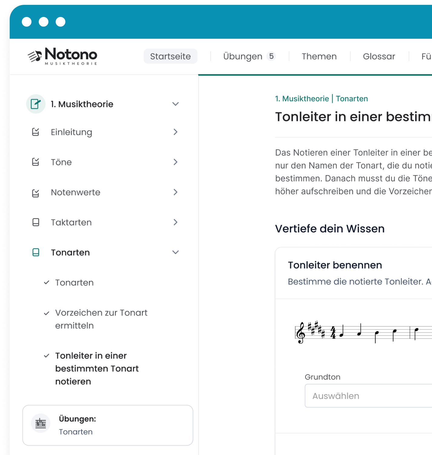 Einfach Musiktheorie online lernen mit Notono
